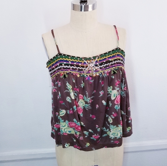 🌸 Free People | Floral Strapless Jersey‎ Tank M - Picture 1 of 7